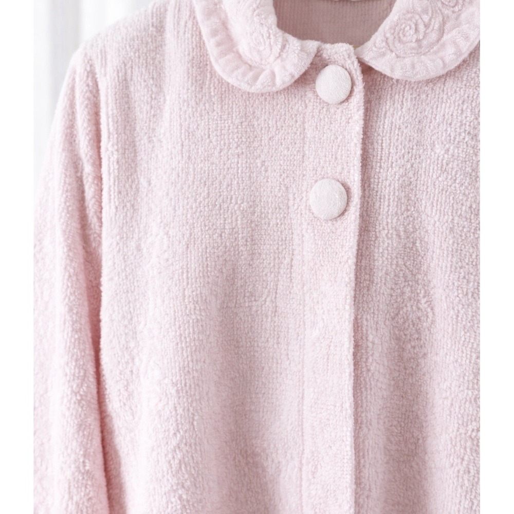 Adonna Bed Jacket French Terry Cloth Lounge Cardigan CottageCore Pink Size M - Picture 4 of 13